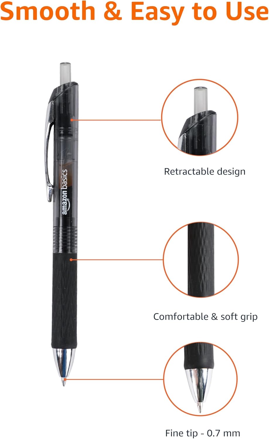 Amazon Basics Gel Pens 0.7mm – Black, 12 Pack