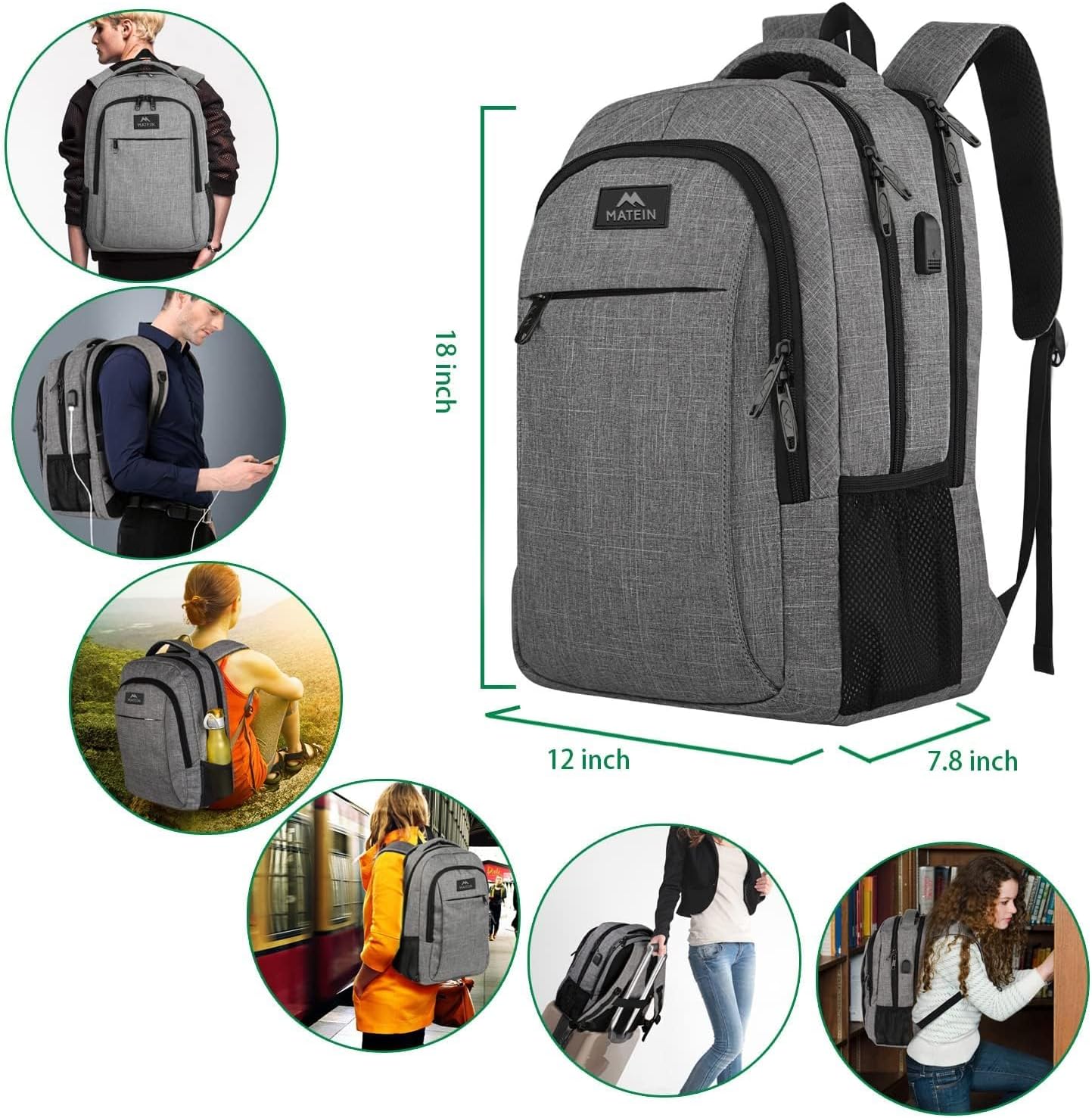 MATEIN 15.6" Laptop Backpack – Grey