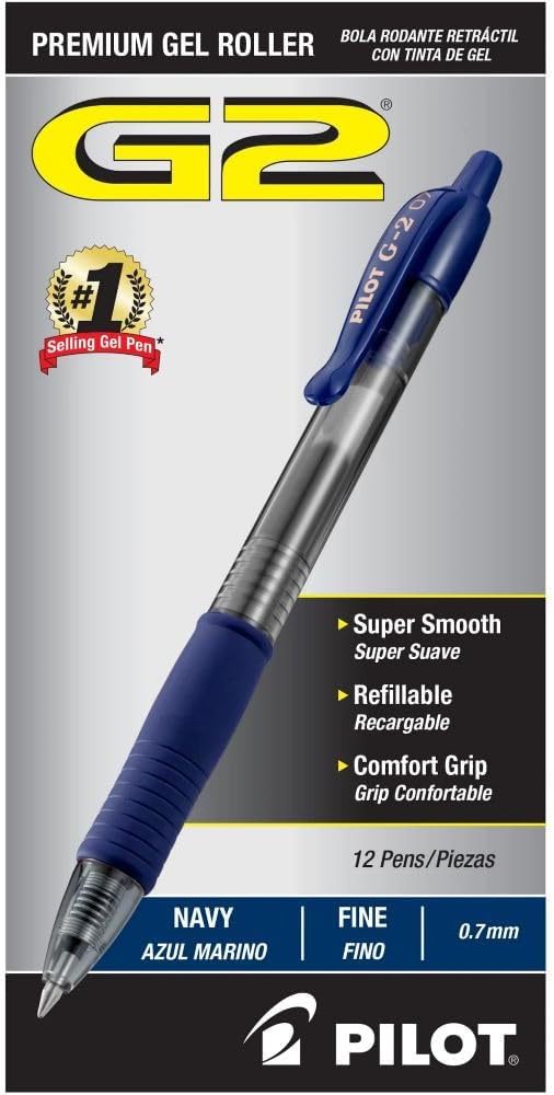 Pilot G2 Gel Pens 0.7mm – Black, 12 Pack