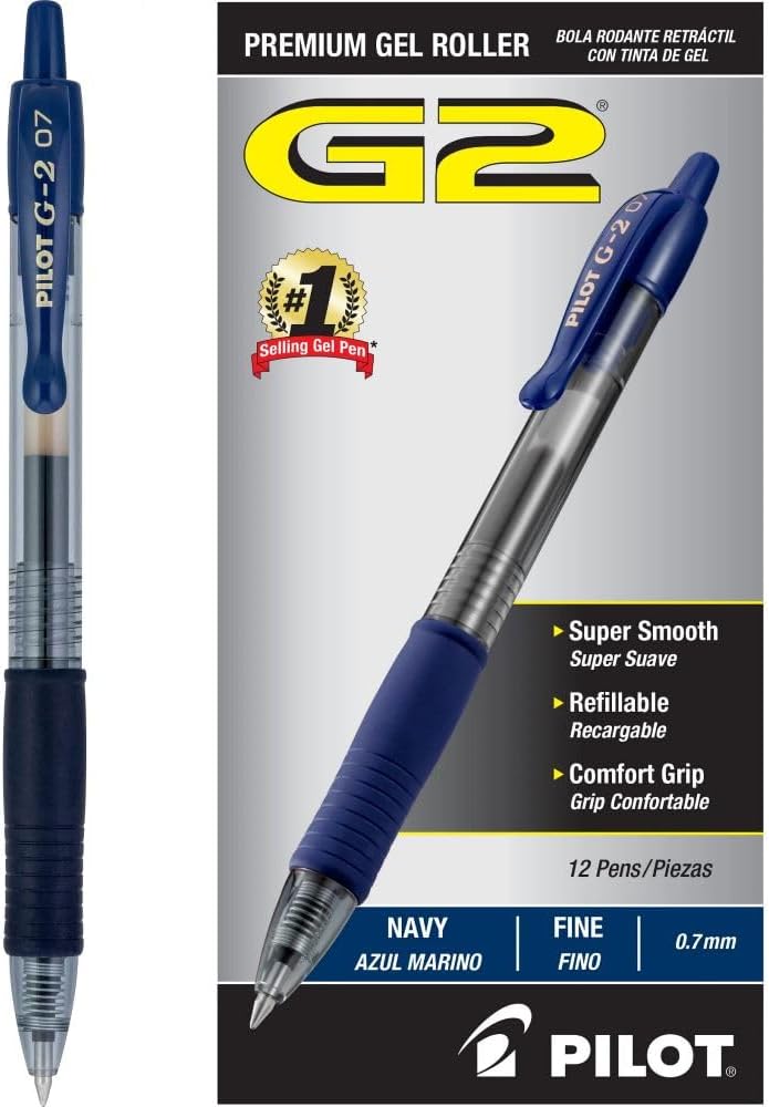 Pilot G2 Gel Pens 0.7mm – Black, 12 Pack