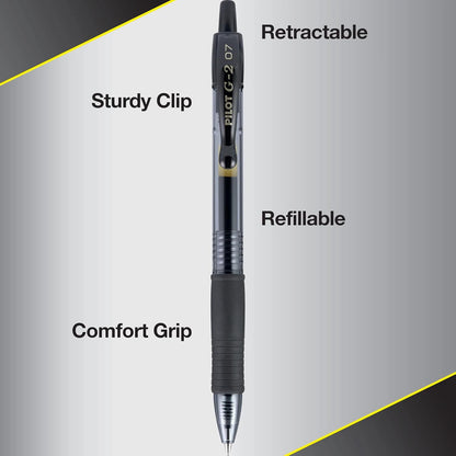 Pilot G2 Gel Pens 0.7mm – Black, 12 Pack