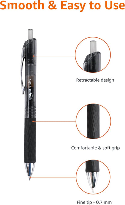 Amazon Basics Gel Pens 0.7mm – Black, 12 Pack