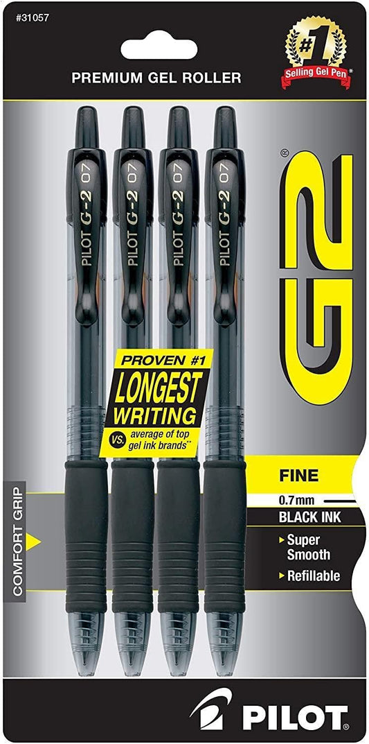 Pilot G2 Gel Pens 0.7mm – Black, 4 Pack