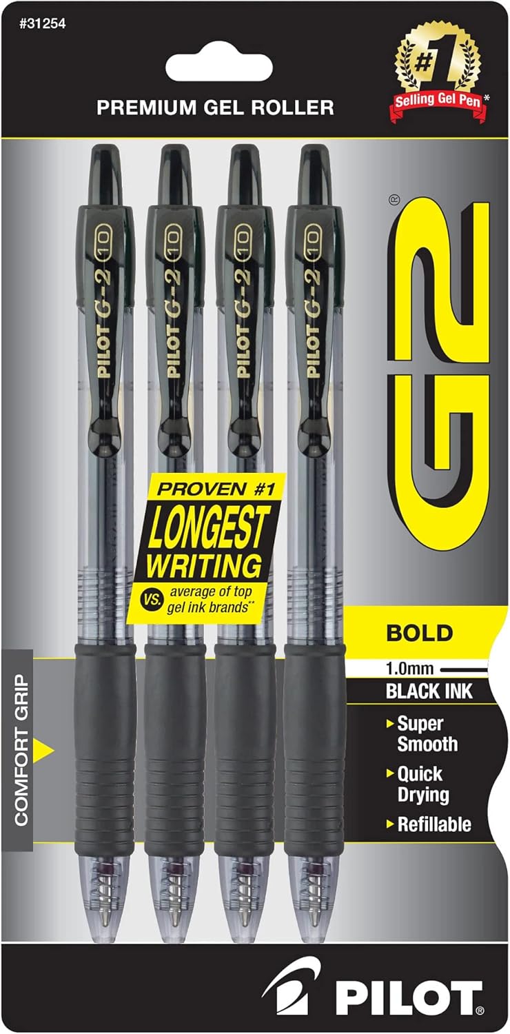 Pilot G2 Gel Pens 1mm – Black, 4 Pack