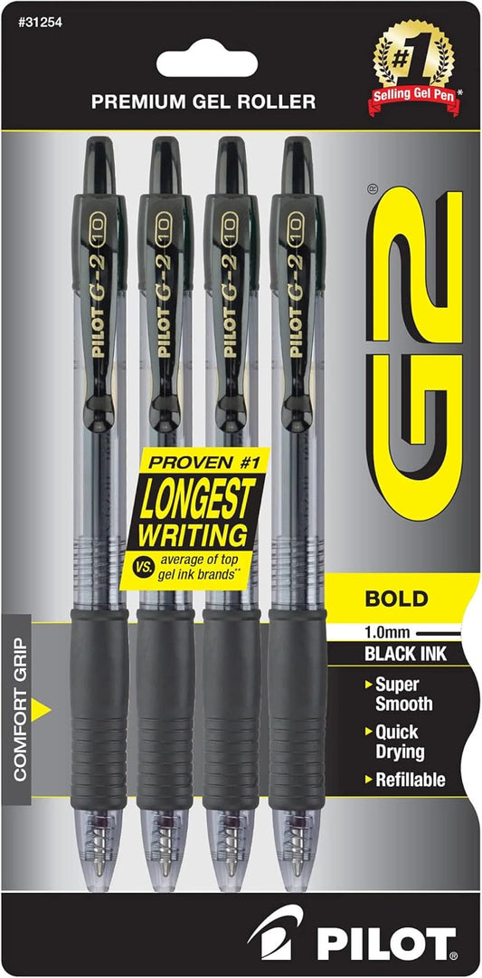 Pilot G2 Gel Pens 1mm – Black, 4 Pack