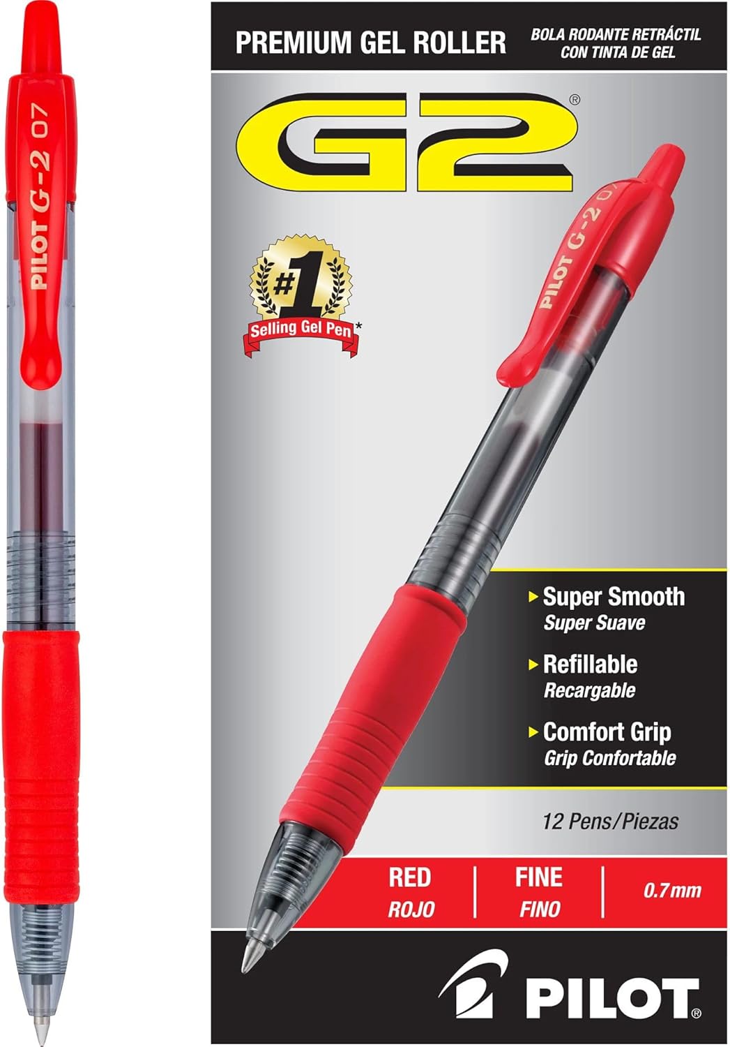 Pilot G2 Gel Pens 0.7mm – Black, 12 Pack