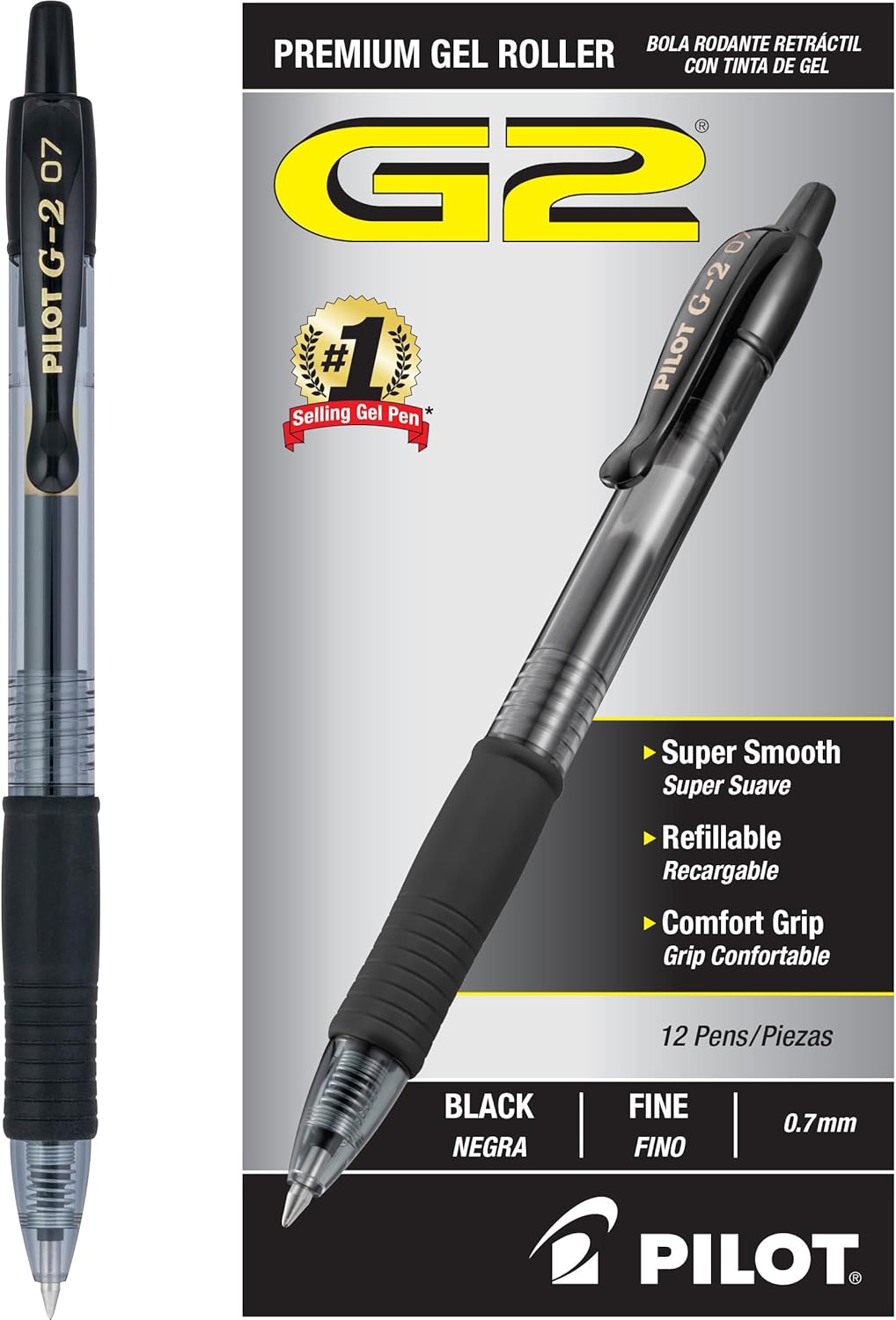 Pilot G2 Gel Pens 0.7mm – Black, 12 Pack