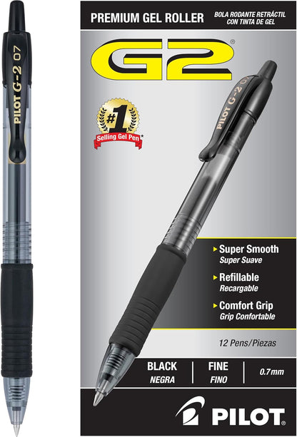 Pilot G2 Gel Pens 0.7mm – Black, 12 Pack