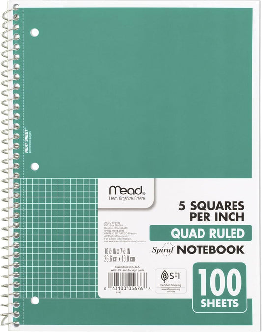 Mead 1-Subject Graph Notebook – Green