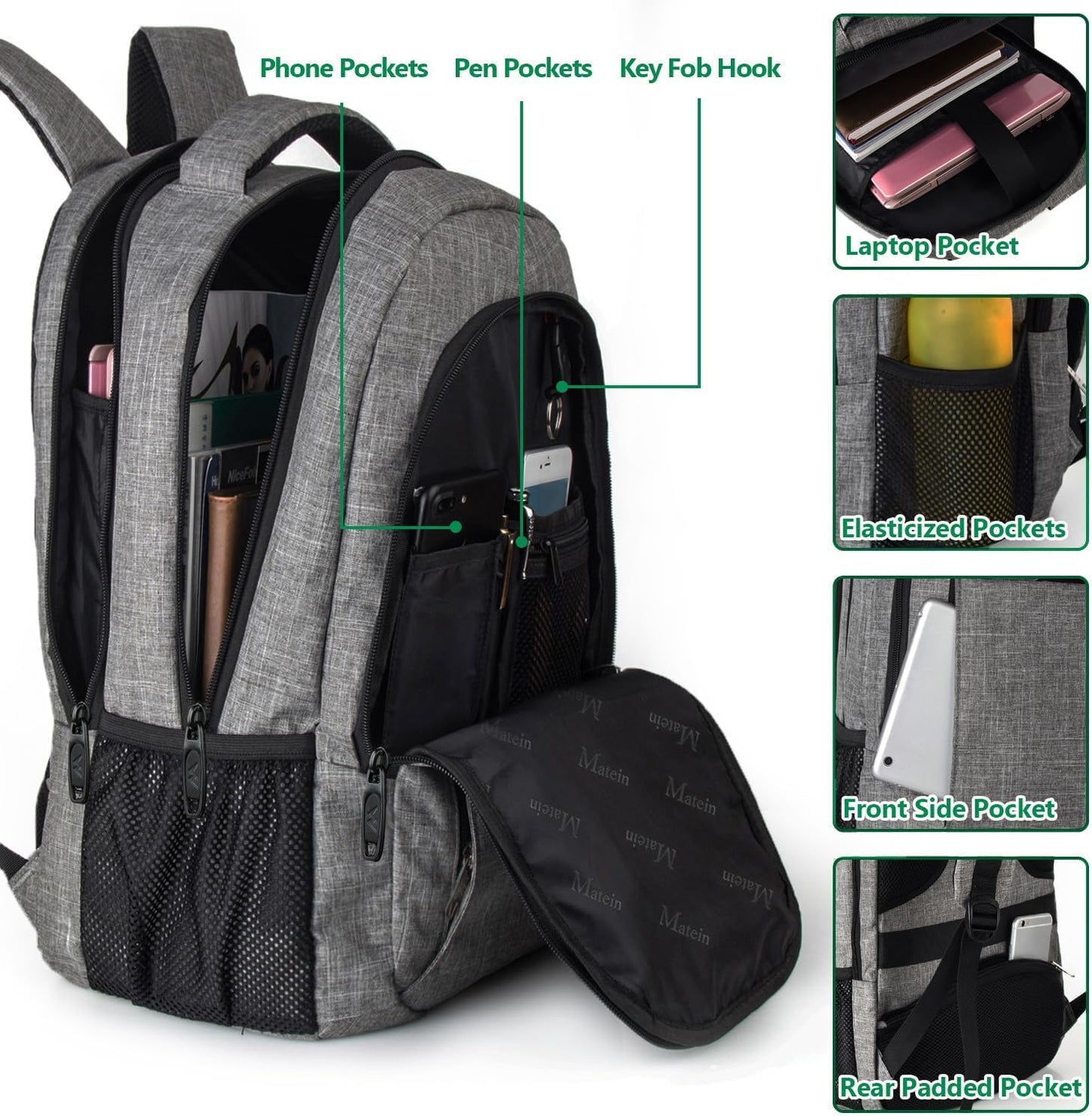 MATEIN 15.6" Laptop Backpack – Grey