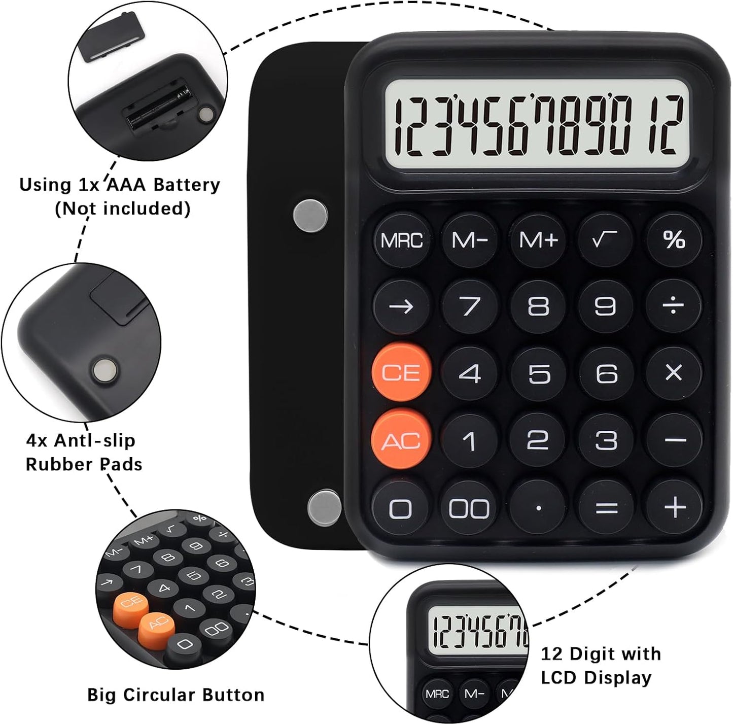 UPIHO Black 12-Digit Calculator