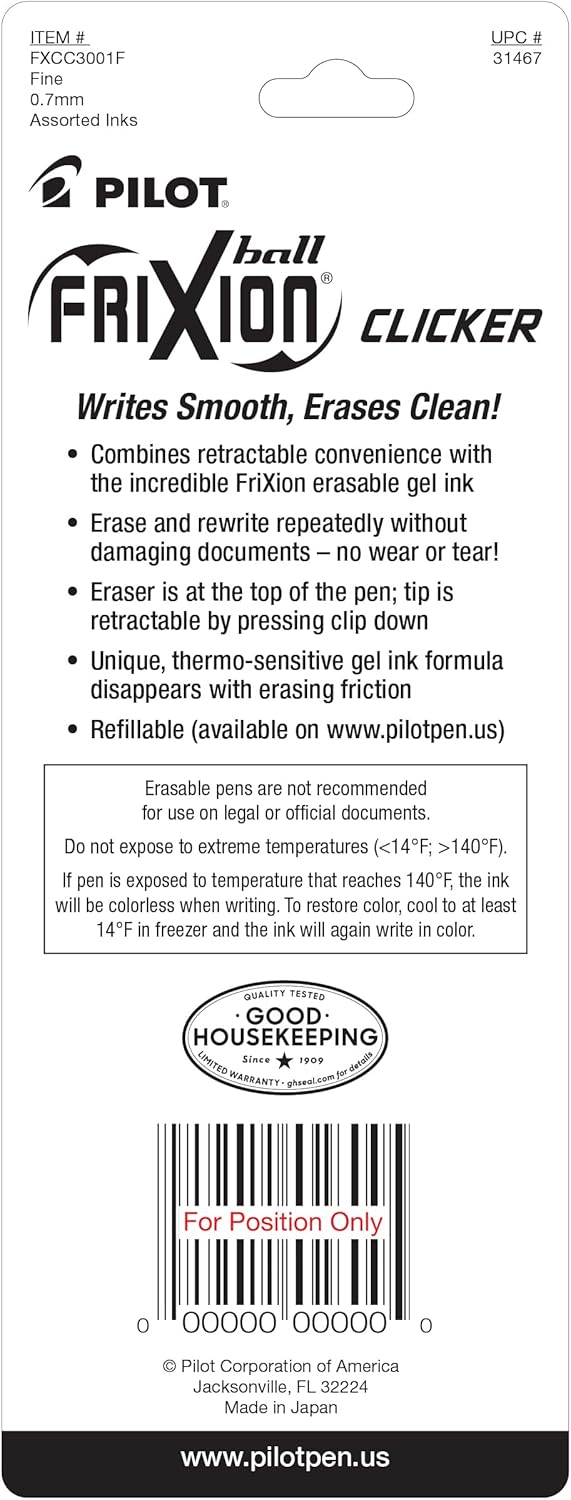 Pilot FriXion Clicker Gel Pens – 3 Pack