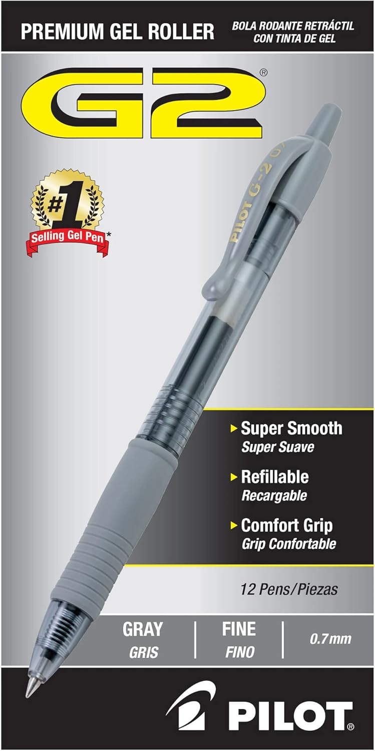 Pilot G2 Gel Pens 0.7mm – Black, 12 Pack
