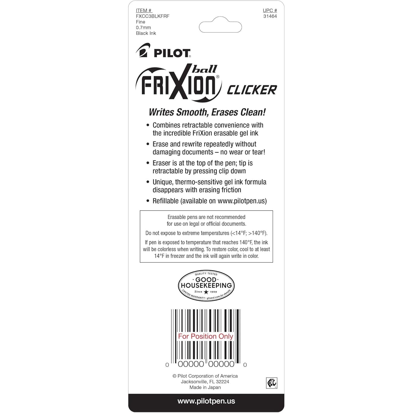 PILOT FriXion Clicker Erasable Gel Pens 3-Pack