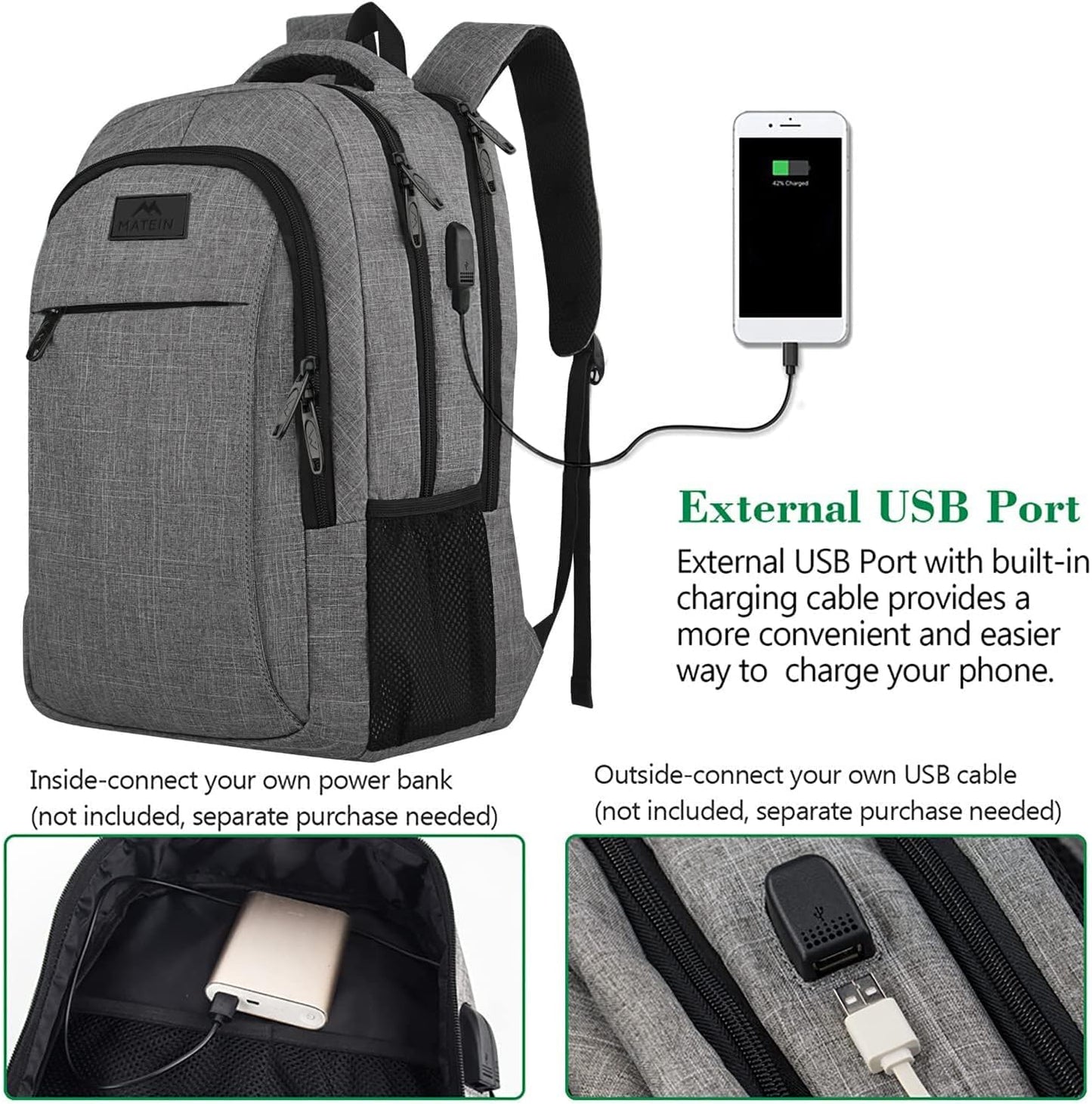 MATEIN 15.6" Laptop Backpack – Grey