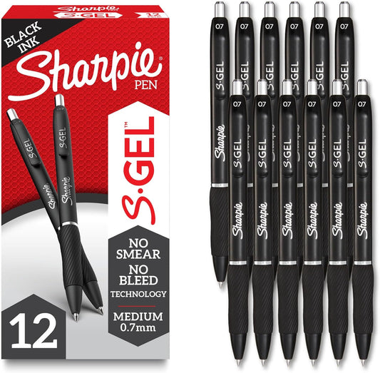 Sharpie S-Gel Pens 0.7mm – Black, 12 Pack