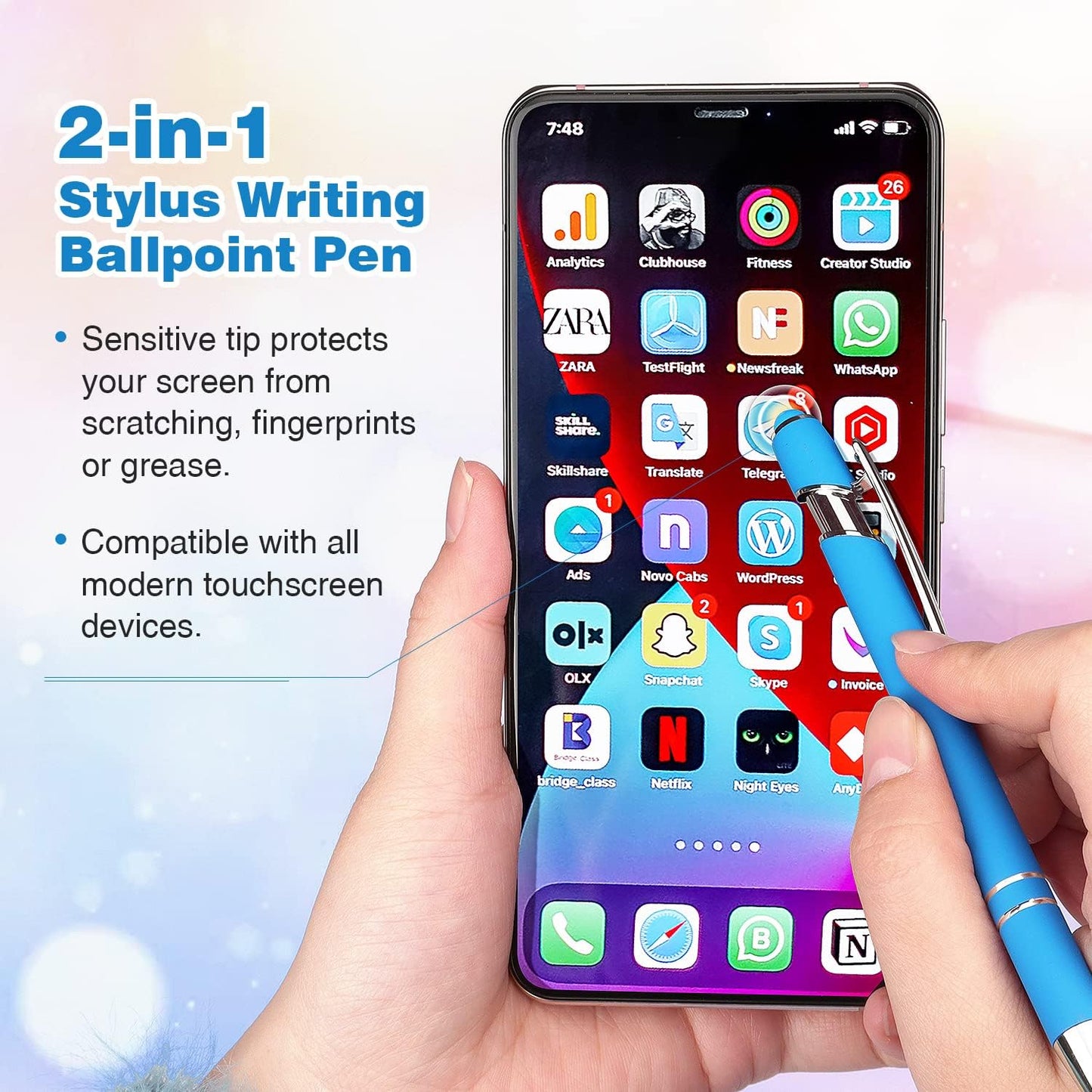 8-Pack 2-in-1 Stylus Ballpoint Pens